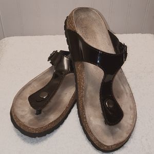 GH Bass & Co black patent thong sandals,  7